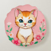 Coussins Ronds Joli Chat avec des Fleurs (Dos)