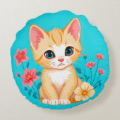 Coussins Ronds Joli Chat avec Fleurs (Dos)