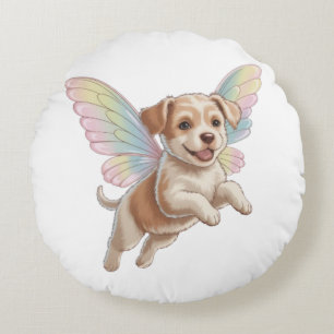 Coussins Ronds Joli chiot avec des ailes de fée lumineuses — Anim