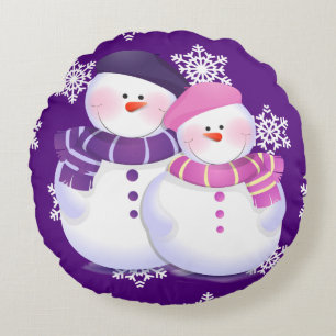 Coussins Ronds Joli Couple de Bonhomme de Neige Oreiller Rond