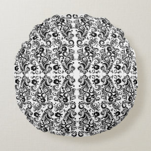 Coussins Ronds Joli design de fond floral noir et blanc