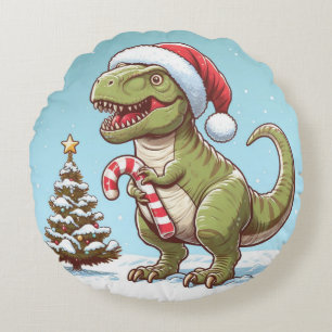 Coussins Ronds Joli dinosaure en canne de bonbon de Noël