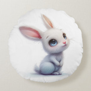 Coussins Ronds Joli lapin blanc aux grands yeux bleus