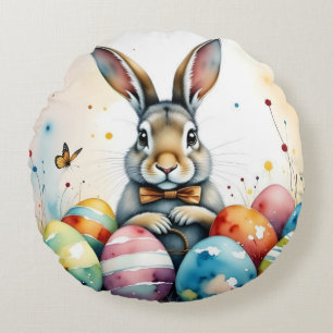 Coussins Ronds Joli lapin de Pâques avec des œufs peints colorés