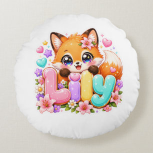 Coussins Ronds Joli Lily Fox Nom Pastel Rose Floral Bois