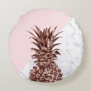 Coussins Ronds Joli marbre rose élégant de blanc d'ananas d'or