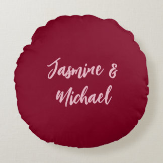 Coussins Ronds Joli Minimaliste Rouge Bourgogne Calligraphie Nom
