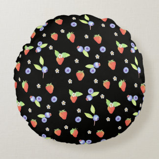 Coussins Ronds Joli motif aquarelle de myrtille et fraise