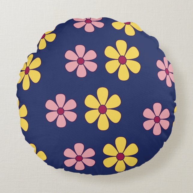 Coussins Ronds Joli motif de grandes fleurs (Devant)