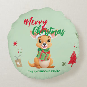 Coussins Ronds Joli Noël Baby Kangaroo Père Noël Scarf