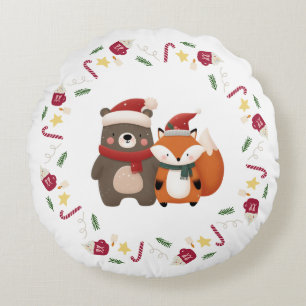 Coussins Ronds Joli Ours et Renard de Noël/Hiver
