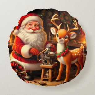 Coussins Ronds Joli Père Noël et rennes
