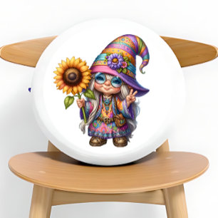 Coussins Ronds Joli Petit Gnome Hippie Avec Tournesol