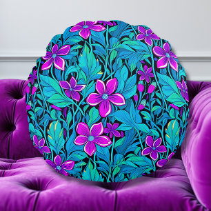 Coussins Ronds Joli violet et Turquoise bleu floral