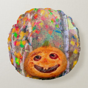 Coussins Ronds Joli visage Citrouille d'Halloween