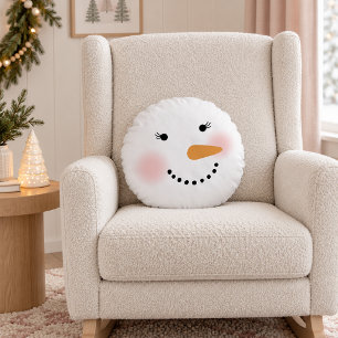 Coussins Ronds Joli visage de bonhomme de neige Cils Fille de Noë