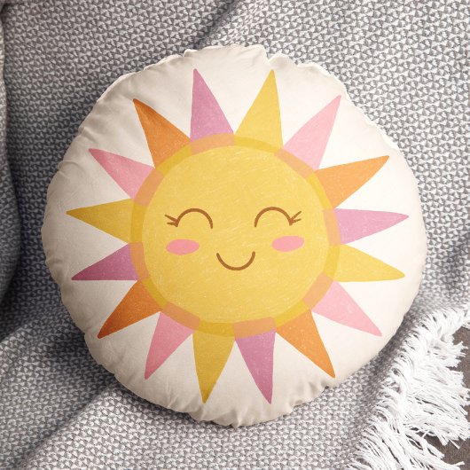 Coussins Ronds Joli Visage Souriant rose et coloré