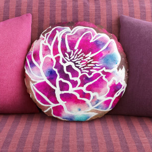 Coussins Ronds Jolie Dahlia Rose Fille Jolie Aquarelle Florale