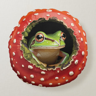 Coussins Ronds Jolie grenouille dans un champignon – Grenouille f