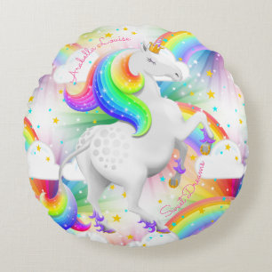 Coussins Ronds Jolie licorne arc-en-ciel avec personnalisation