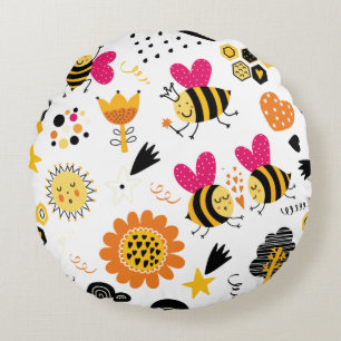 Coussins Ronds Jolie Nourrice Abeille et Arc-en-Ciel