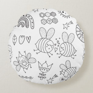 Coussins Ronds Jolie Nourrice Abeille et Arc-en-Ciel