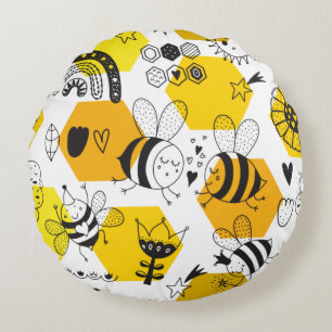 Coussins Ronds Jolie Nourrice Abeille et Arc-en-Ciel