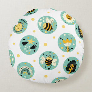 Coussins Ronds Jolie Nourrice Abeille et Arc-en-Ciel