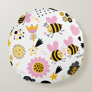 Coussins Ronds Jolie Nourrice Abeille et Arc-en-ciel