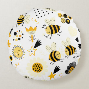 Coussins Ronds Jolie Nourrice Abeille et Arc-en-Ciel