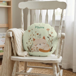 Coussins Ronds Jolie petite chatte endormie florale