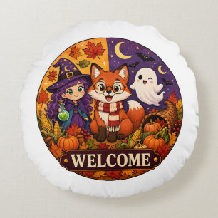 Coussins Ronds Jolie Renarde Halloween Sorcière Fantôme Automne B