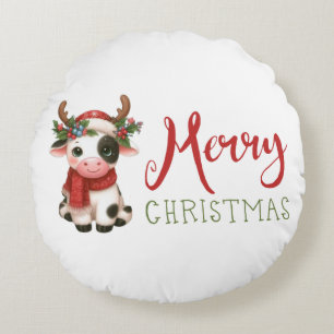 Coussins Ronds Jolie vache de Noël mignonne