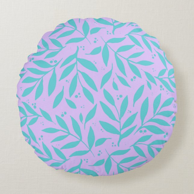 Coussins Ronds Jolies branches - turquoise et violet ado (Devant)