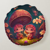 Coussins Ronds Jolies elfes mignonnes jouent sous les champignons (Dos)