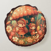 Coussins Ronds Jolies elfes mignonnes jouent sous les champignons (Dos)