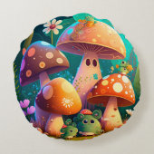Coussins Ronds Jolies elfes mignonnes jouent sous les champignons (Dos)