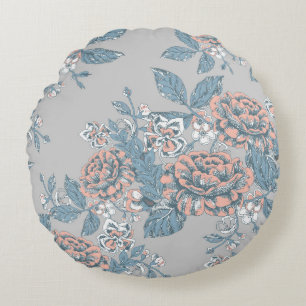 Coussins Ronds Jolies fleurs. Des ornements monochromes. Pat sans