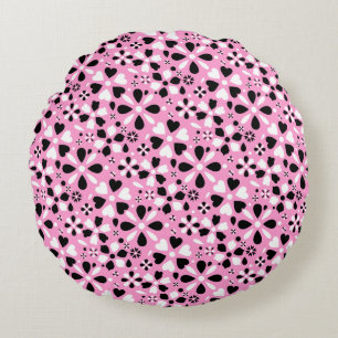 Coussins Ronds Jolies fleurs noires blanches