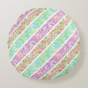 Coussins Ronds Jolies fleurs pastel colorées rayures
