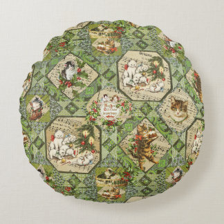 Coussins Ronds Jolis Chats de Noël Victorien Vintage