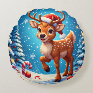 Coussins Ronds Jolis rennes de Noël Chapeau de Père Noël Canneber