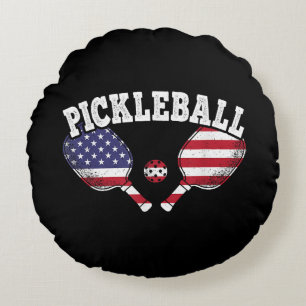 Coussins Ronds Joueur de Pickleball avec Drapeau Américain Vintag