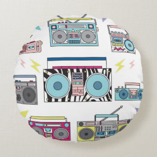 Coussins Ronds Joueurs de Cassette rétro : 80s Art Vintage