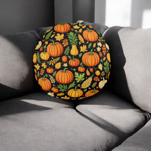 Coussins Ronds Jour de récolte Motif citrouille Décor d'automne
