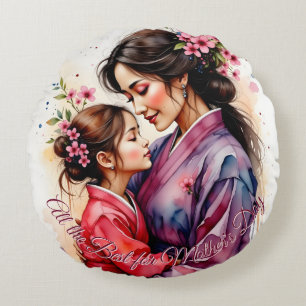 Coussins Ronds Jour des Mères Kimono Art avec Embrace Florale