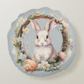 Coussins Ronds Joyeuses Pâques Lapin De Pâques Dans Une Couronne (Dos)