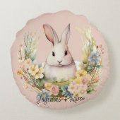 Coussins Ronds Joyeuses Pâques Lapin De Pâques Dans Une Couronne  (Dos)