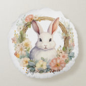 Coussins Ronds Joyeuses Pâques Lapin De Pâques Dans Une Couronne (Dos)