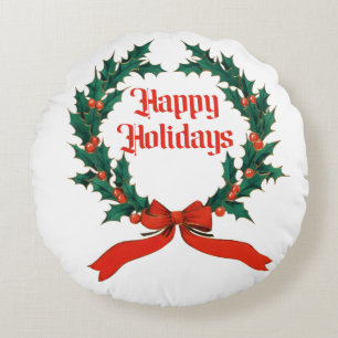 Coussins Ronds Joyeuses vacances Vintage Holly Noël Wreath